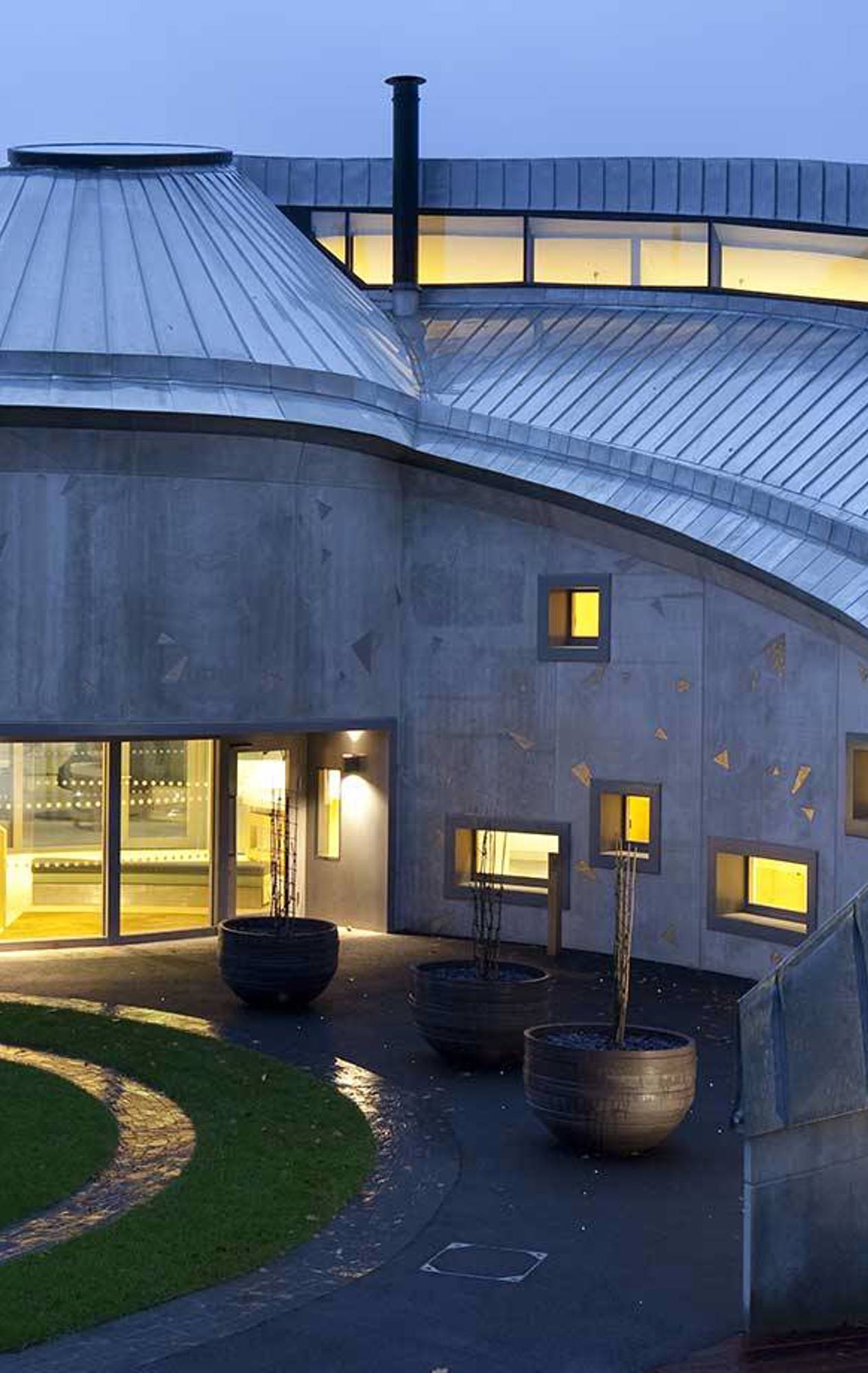 Exterior view of Maggies Centre Swansea At Twilight