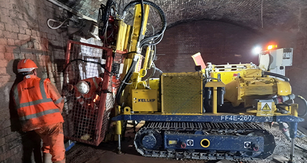Pali Radice works being undertaken within the existing tunnel. An MDG designed solution to strengthen the foundations of the existing masonry tunnel.
