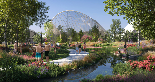 A CGI view of Therme Manchester's Inner Garden