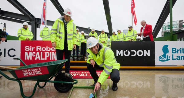 Simon Carter, British Land Chief Executive, and Neil Doherty, Works Manager at Sir Robert McAlpine, poured the final concrete