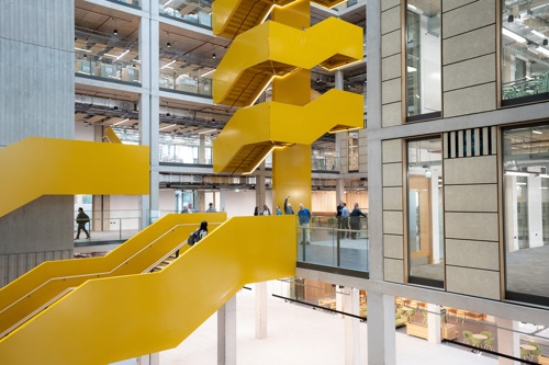 Yellow staircase inside Bristol's TQEC building